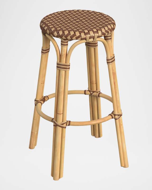 Tobias 30" Rattan Bar Stool, Brown/Tan Dot